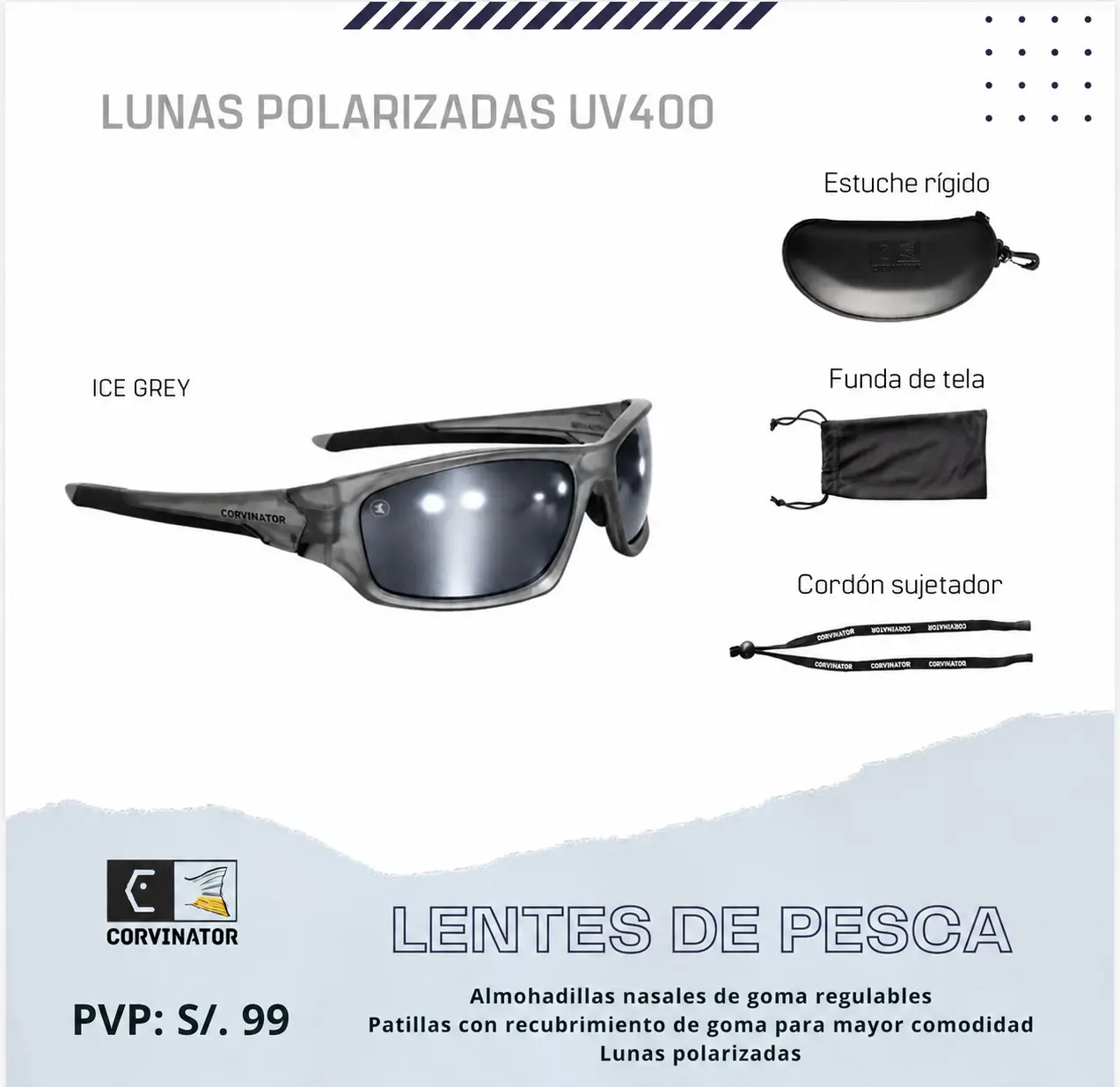 LENTES DE PESCA CORVINATOR - ICE GREY